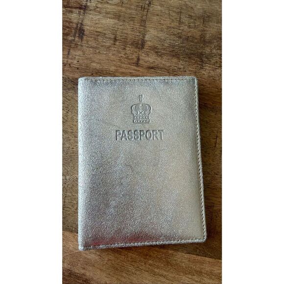No Brand Accessories - Genuine Leather Passport Holder Gold Metallic Travel Cover Slim
